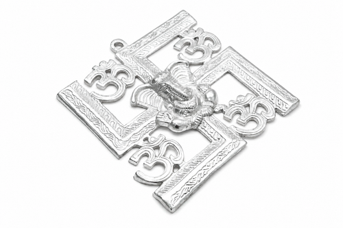 Auspicious Silver Plated Om Swastik Ganesha Wall Hanging / Door Hanging Sculpture
