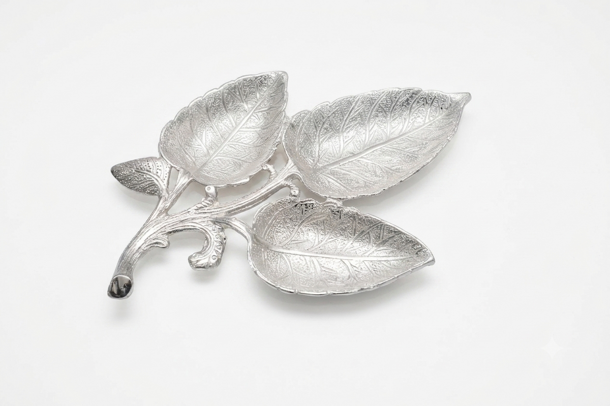 Royal Silver Plated 3-Part Leaf Serving Tray / Sectional Snack Platter