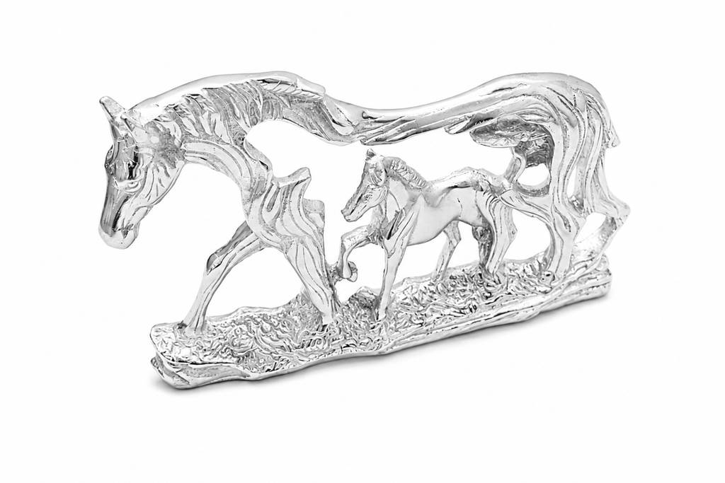 Majestic Silver Plated Mare & Foal Openwork Sculpture