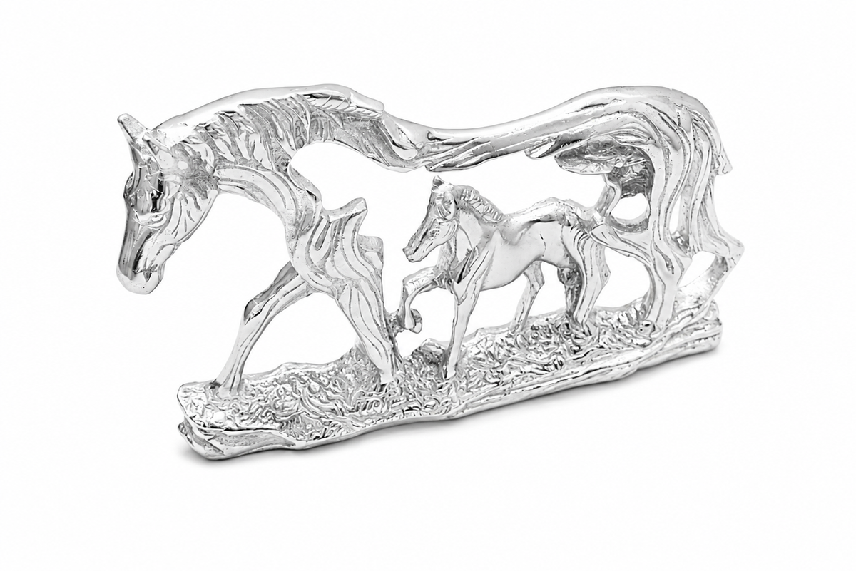 Majestic Silver Plated Mare & Foal Openwork Sculpture