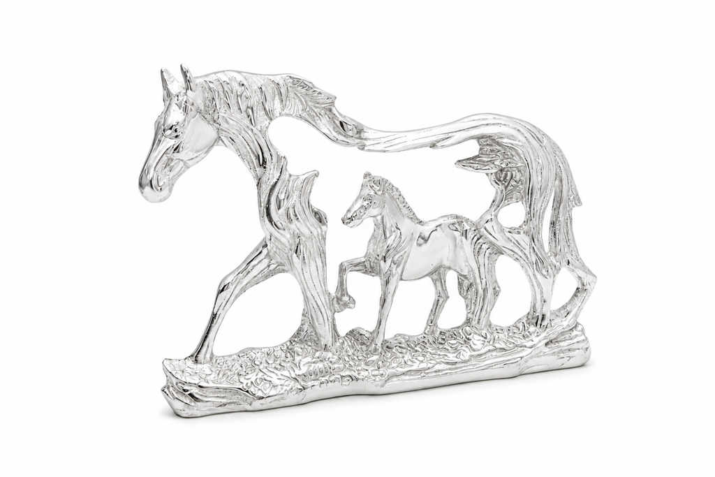 Majestic Silver Plated Mare & Foal Openwork Sculpture