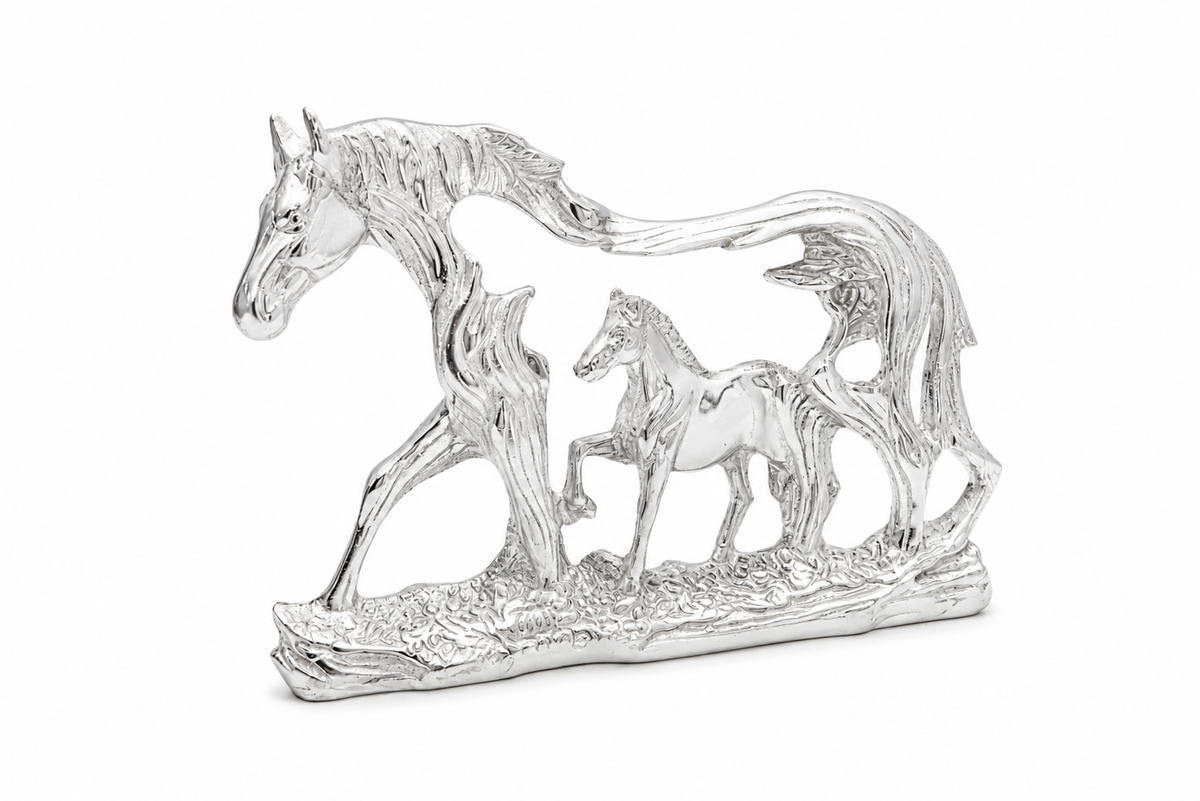 Majestic Silver Plated Mare & Foal Openwork Sculpture
