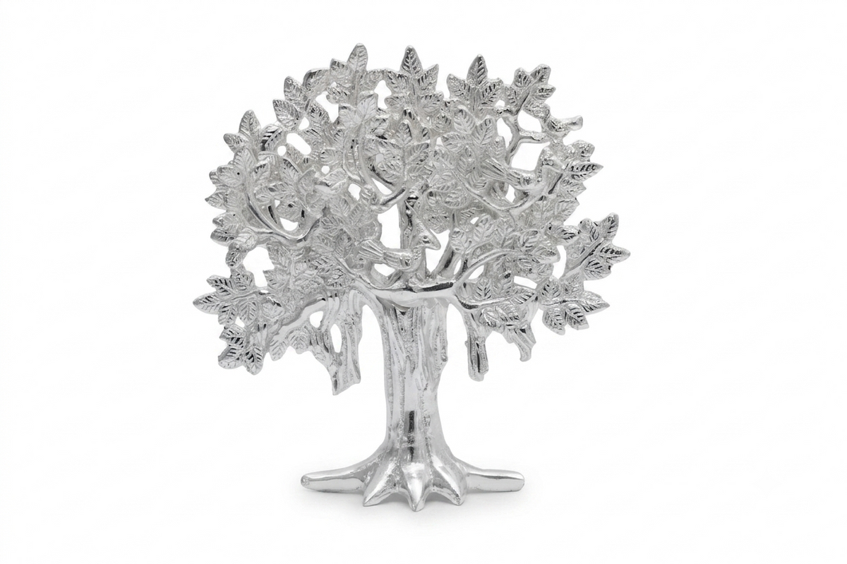 Sacred Silver Plated Vat Vriksha / Banyan Tree Idol with Birds (Kalpavriksha Decor Showpiece