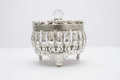 Royal Silver Filigree Footed Covered Bowl with Crystal Knob Lid