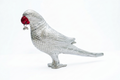 Royal Silver Plated Parrot Figurine with Red Beak & Hanging Bell (Standing Bird Showpiece)