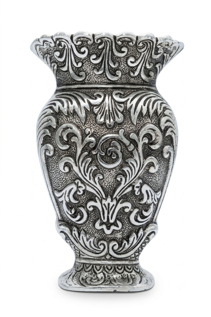 Royal Silver Plated Baroque Embossed Flower Vase / Flower Pot