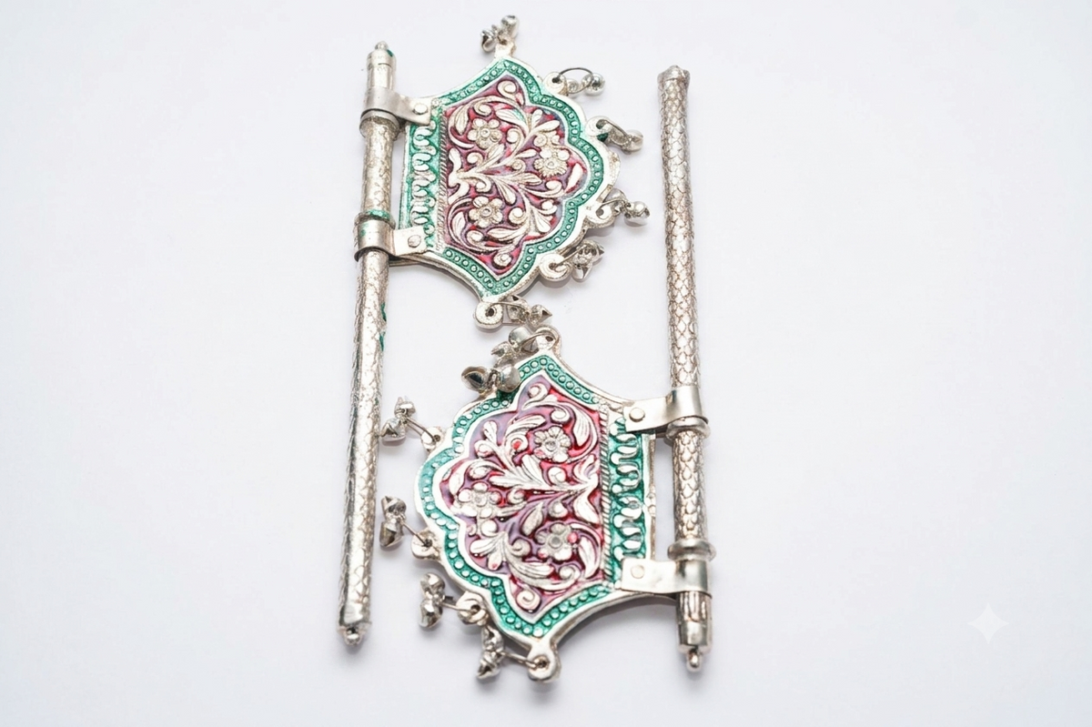 Royal Silver Plated Meenakari Decorative Pankhi (Hand Fan) Set of 2 – 7 Inch