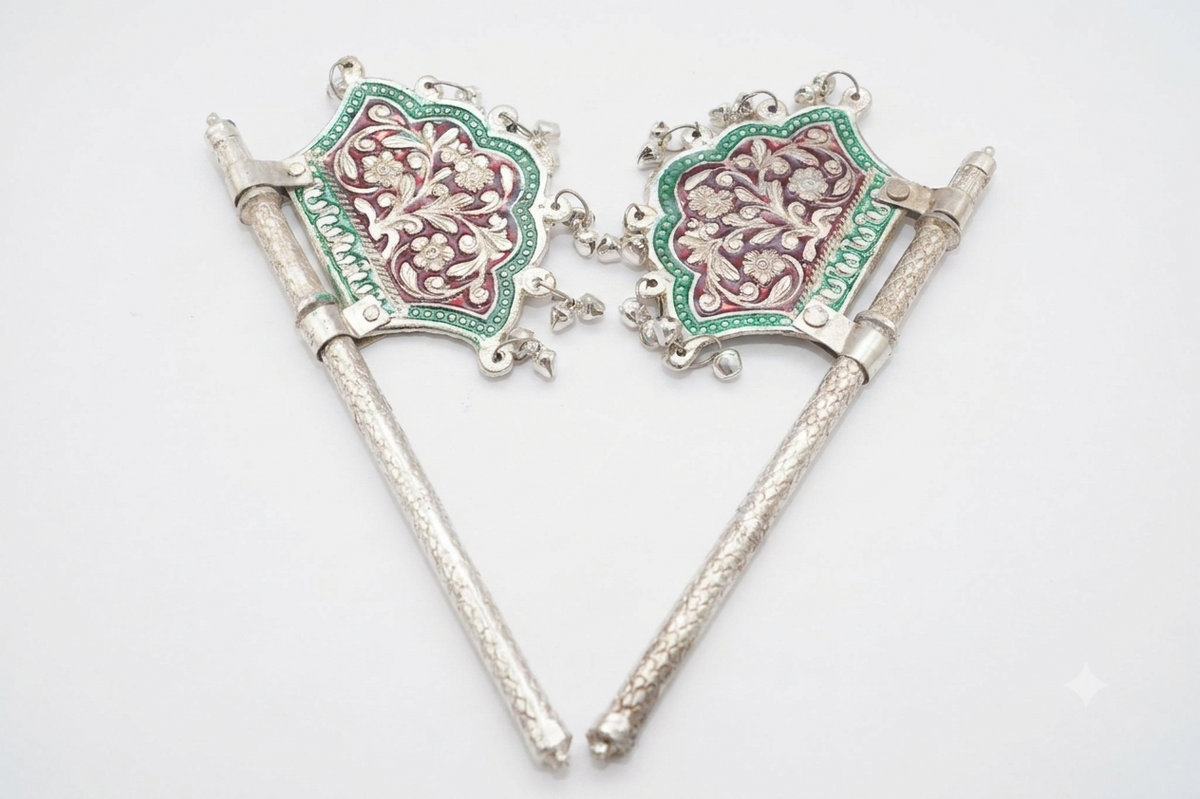 Royal Silver Plated Meenakari Decorative Pankhi (Hand Fan) Set of 2 – 7 Inch
