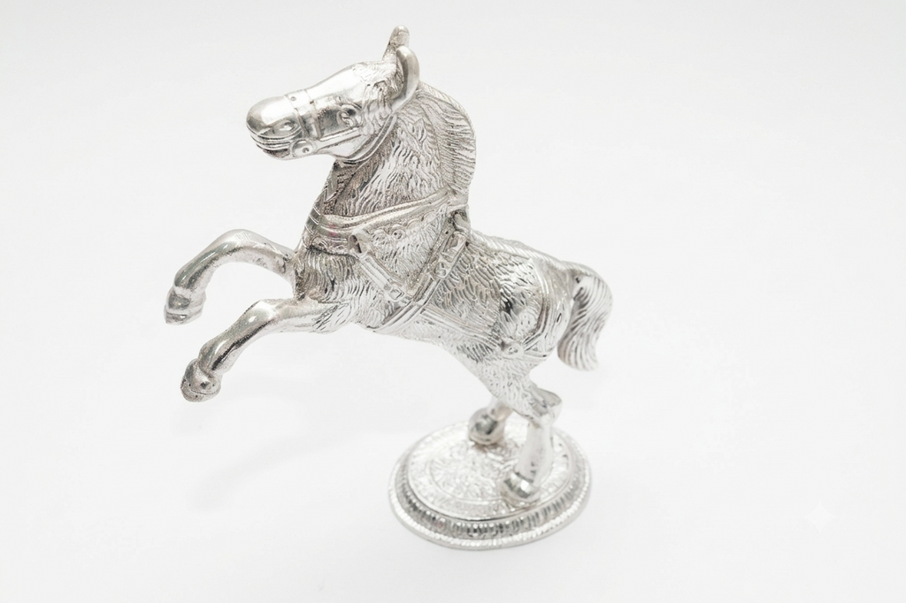 Royal Silver Plated Jumping Horse Showpiece Figurine