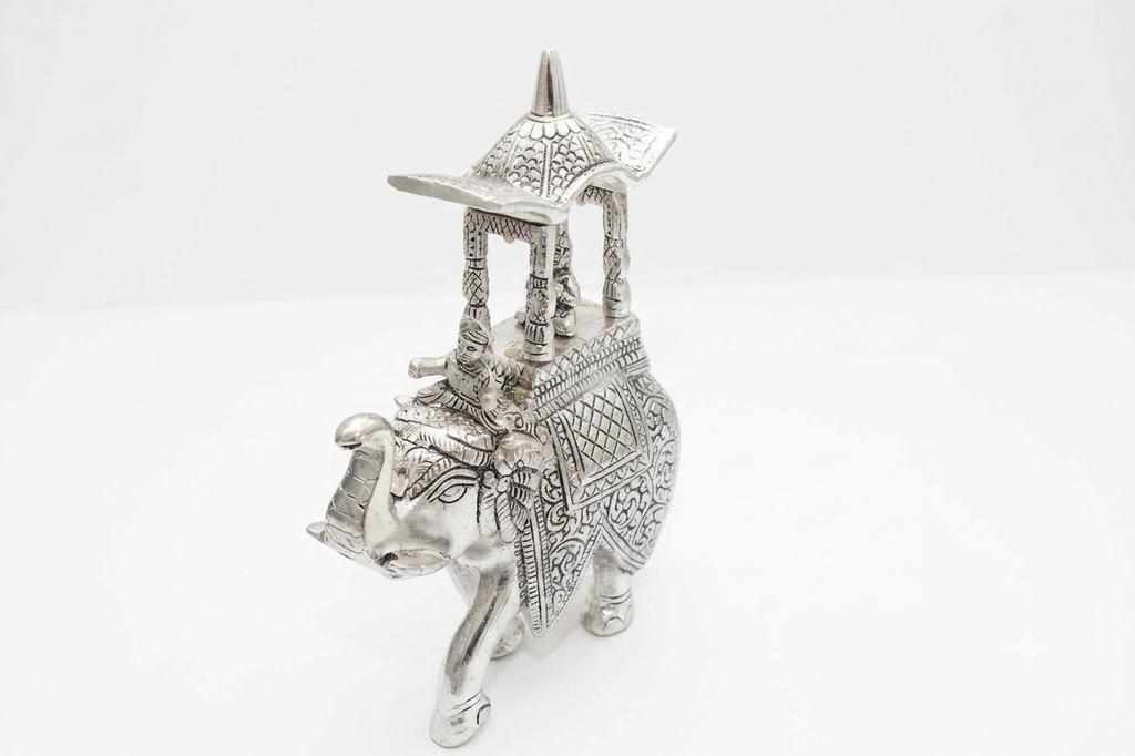 Royal Silver Plated Ambabari Elephant Figurine with Howdah Canopy