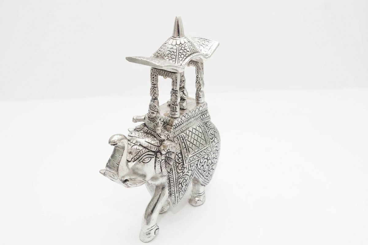 Royal Silver Plated Ambabari Elephant Figurine with Howdah Canopy