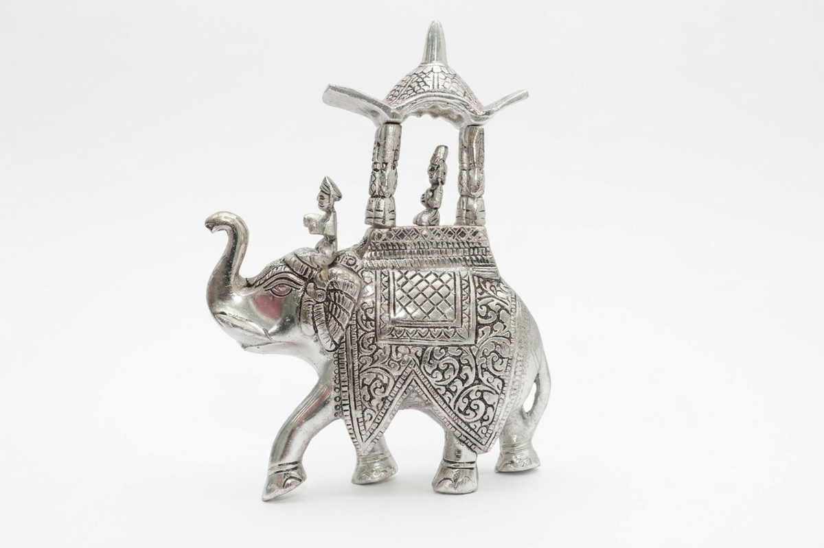 Royal Silver Plated Ambabari Elephant Figurine with Howdah Canopy