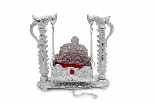 Divine Silver Plated Parrot Jhula Palna (Deity Swing with Velvet Seat)