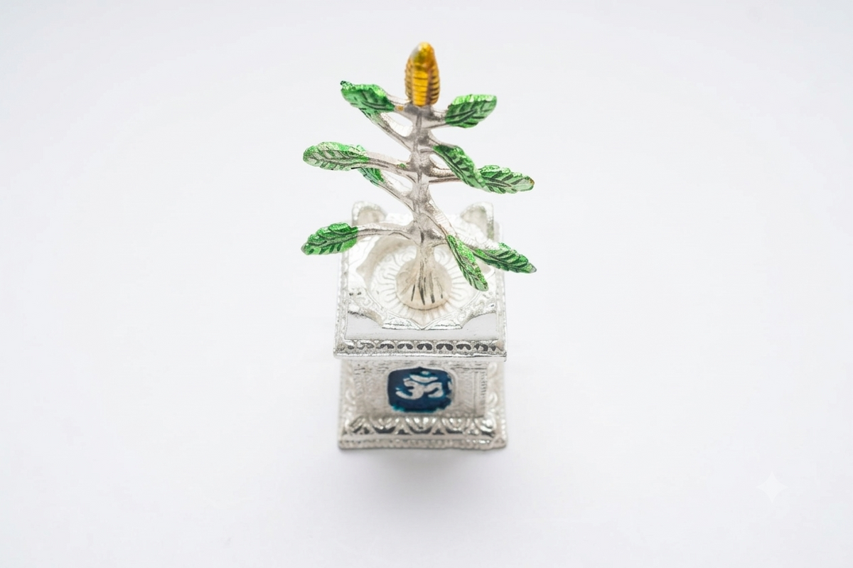 Sacred Silver Plated Tulsi Vrindavan Plant Idol with Enamel Work