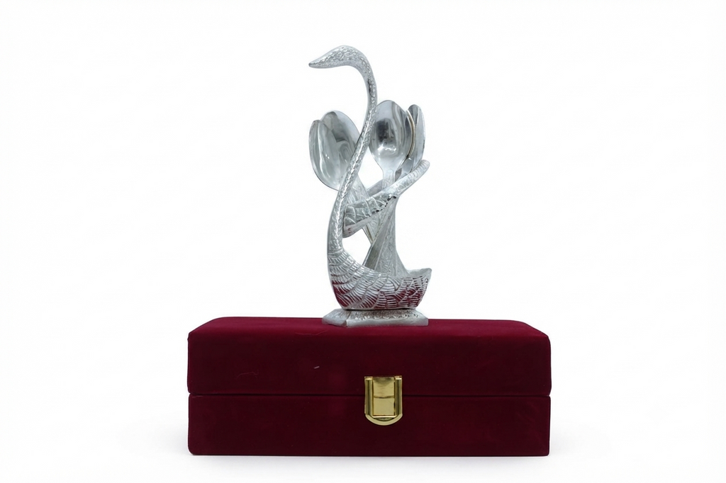 Royal Silver Plated Swan Cutlery Set with 6 Spoons in Velvet Gift Box