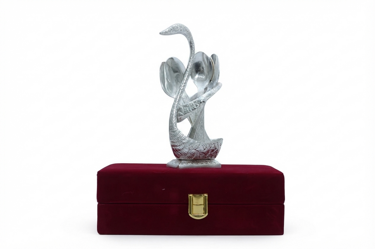 Royal Silver Plated Swan Cutlery Set with 6 Spoons in Velvet Gift Box