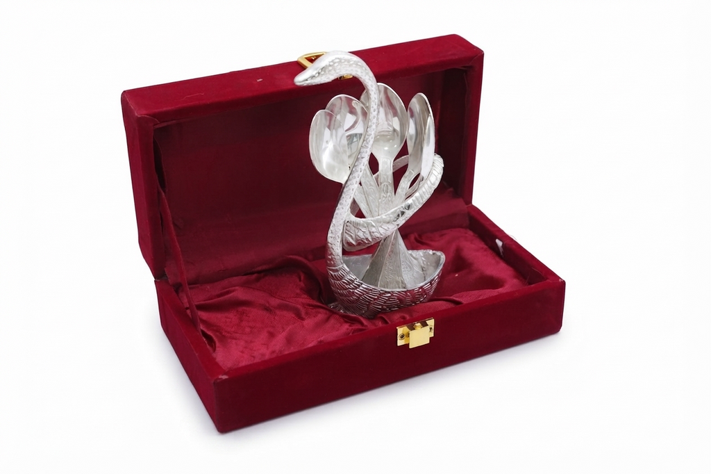 Royal Silver Plated Swan Cutlery Set with 6 Spoons in Velvet Gift Box