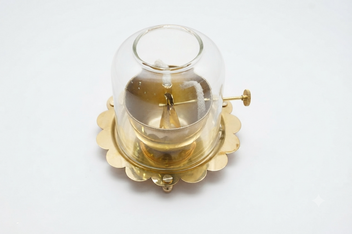 Sacred Brass Akhand Diya with Glass Chimney & Adjustable Wick Knob