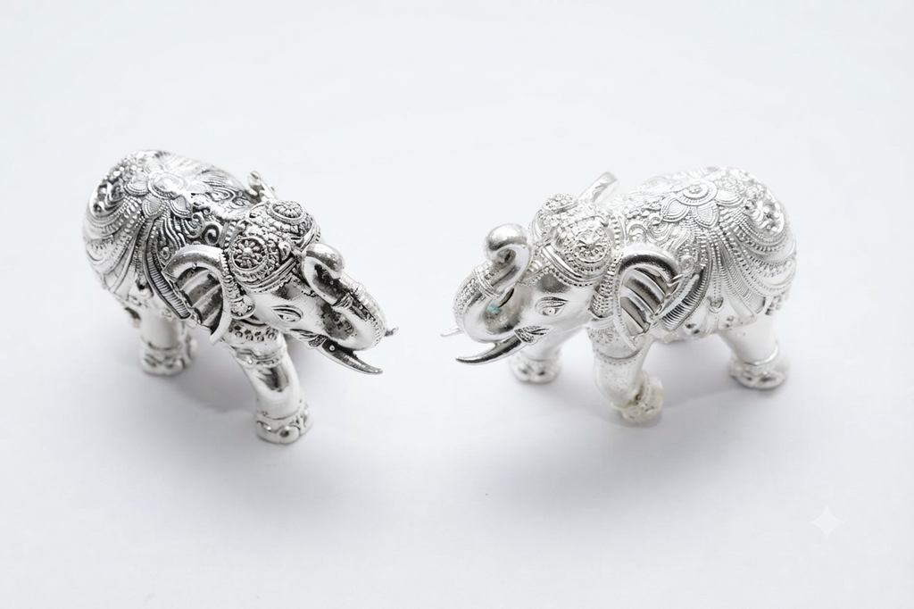 Royal Silver Plated Decorative Elephant Pair Figurines