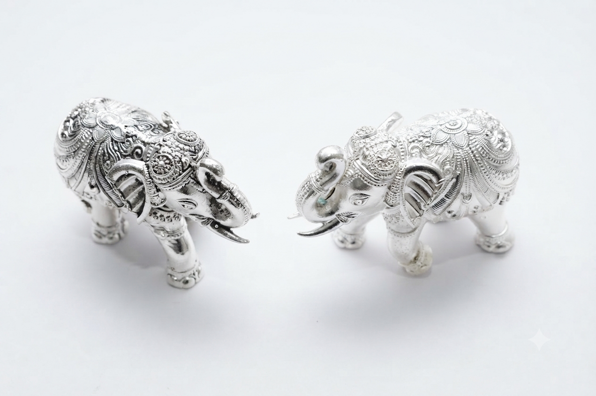 Royal Silver Plated Decorative Elephant Pair Figurines