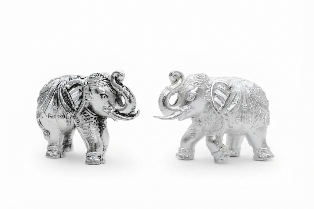 Royal Silver Plated Decorative Elephant Pair Figurines
