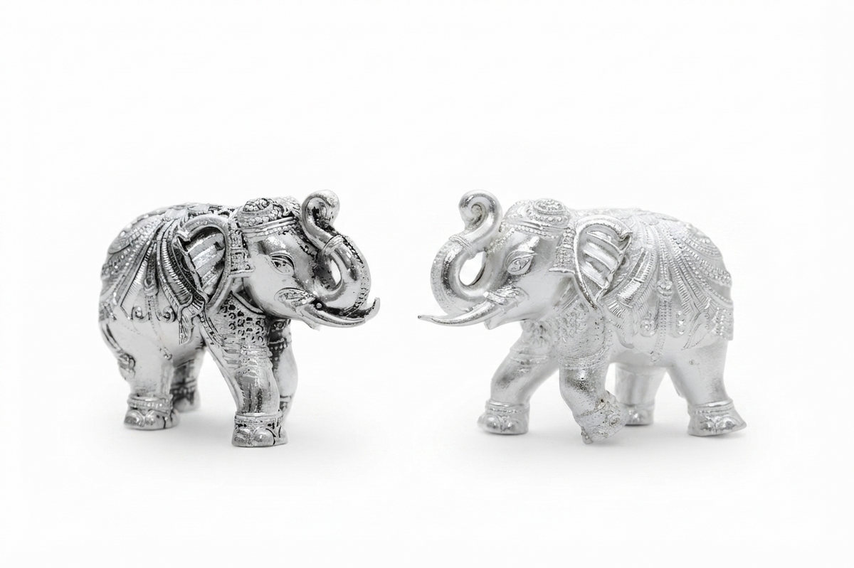 Royal Silver Plated Decorative Elephant Pair Figurines
