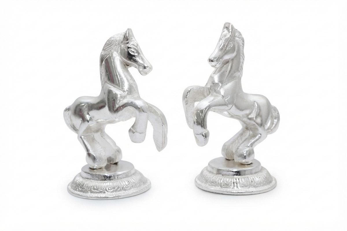 Majestic Silver Plated Rearing Horse Pair Figurines