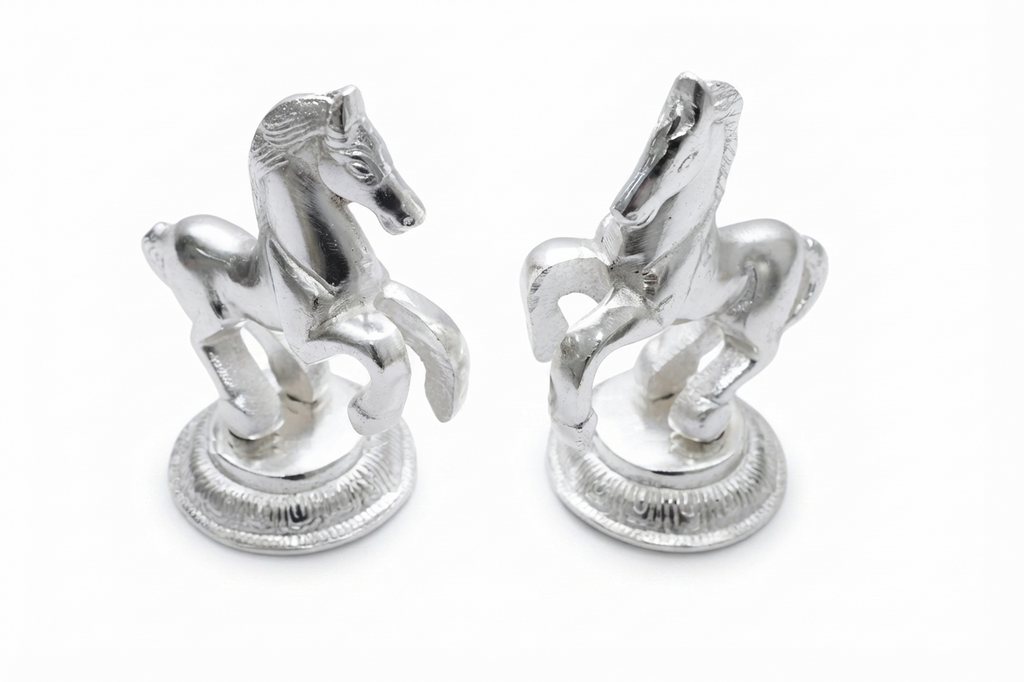 Majestic Silver Plated Rearing Horse Pair Figurines