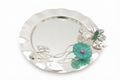 Designer Silver Plated Round Decorative Tray with Floral Stone Embellishments in Velvet Box