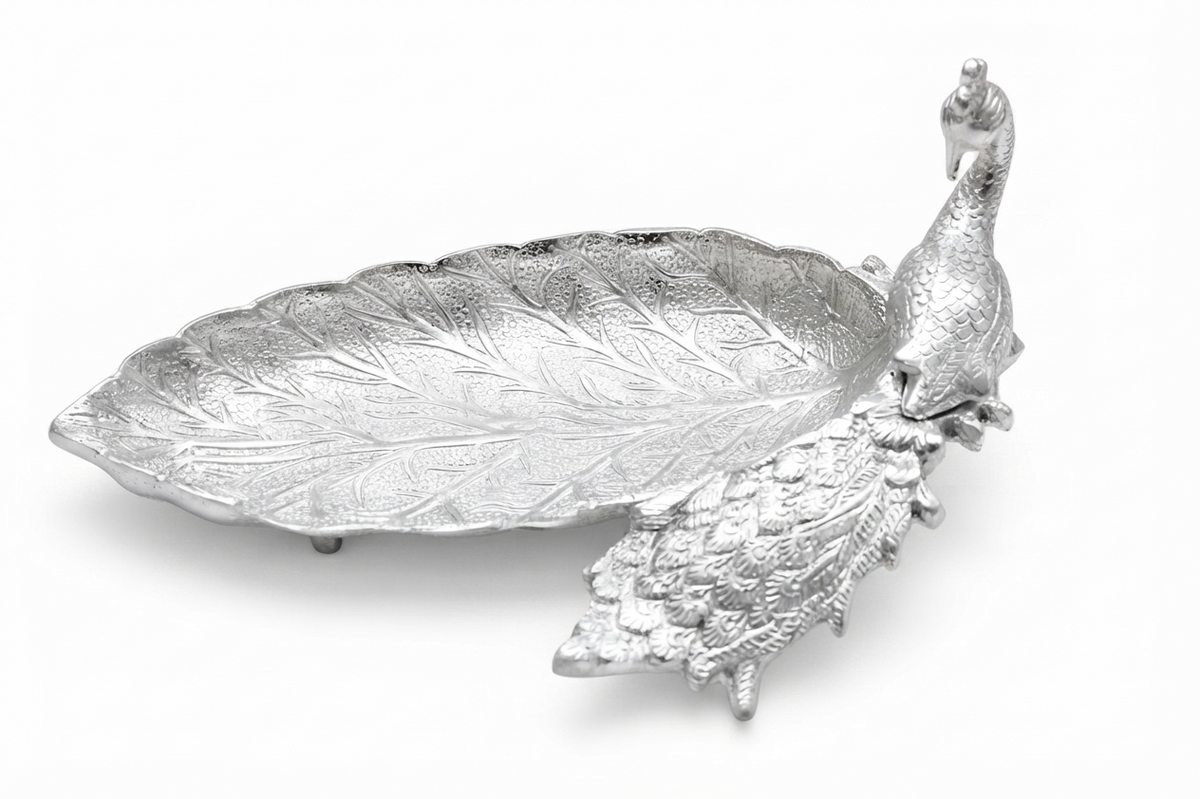 Royal Silver Plated Side Peacock Leaf Tray / Serving Platter