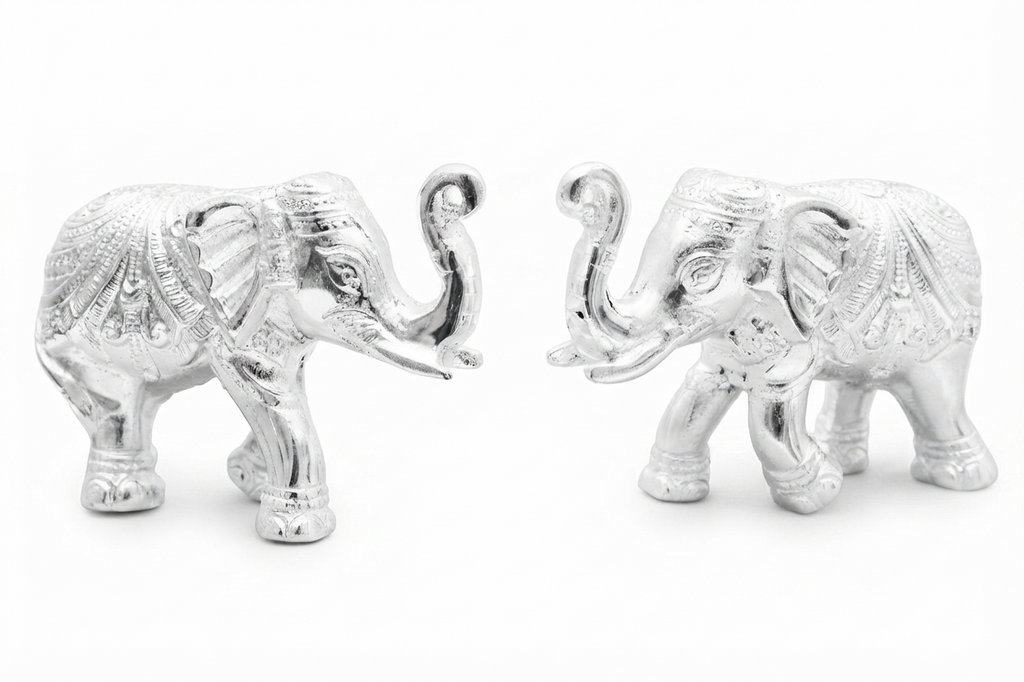Royal Silver Plated Decorative Elephant Pair Figurines in Velvet Box