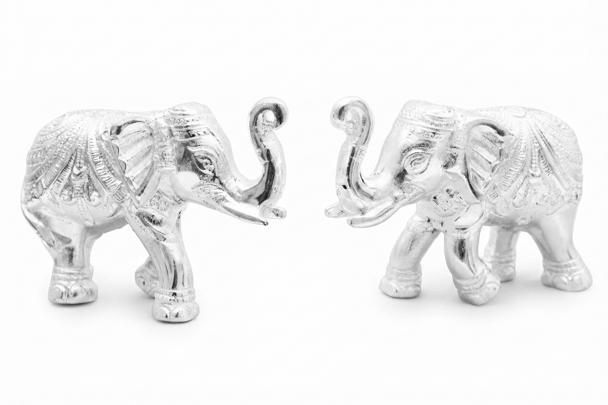 Royal Silver Plated Decorative Elephant Pair Figurines in Velvet Box
