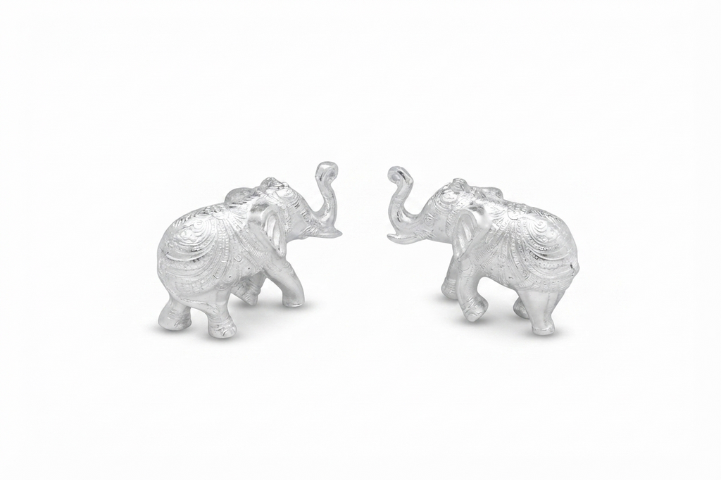 Royal Silver Plated Decorative Elephant Pair Figurines in Velvet Box