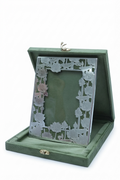 Designer Silver Plated Lotus Cutout Photo Frame in Velvet Presentation Box