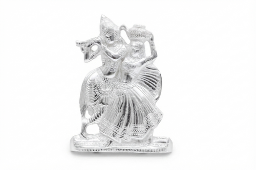 Divine Silver Plated Radha Krishna Idols with Peacock & Matki