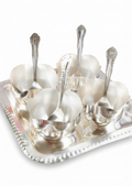Royal Silver Plated Beaded Rectangular Tray with Lotus Katoris & Spoons Set